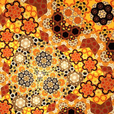 koyu sarı fraktal altıgen, dijital sanat