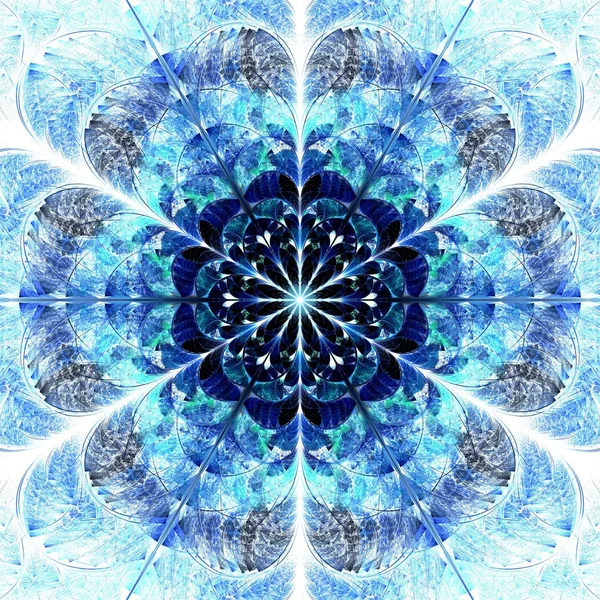 Flor fractal de luz azul, arte digital — Fotografia de Stock