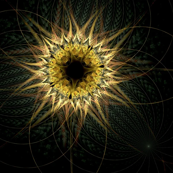 Donker gele fractal bloem, digitale kunst — Stockfoto