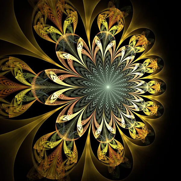 Flor fractal de color amarillo oscuro, obra de arte digital — Foto de Stock