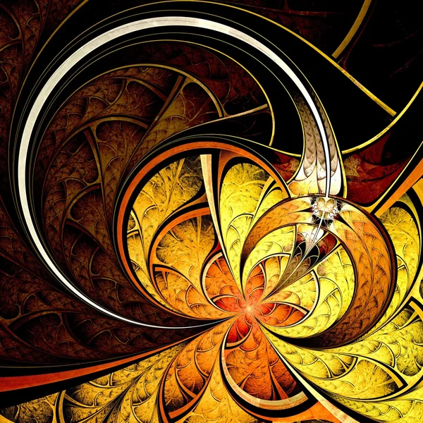 Dark yellow fractal flower, digital artwork — Stock Photo, Image