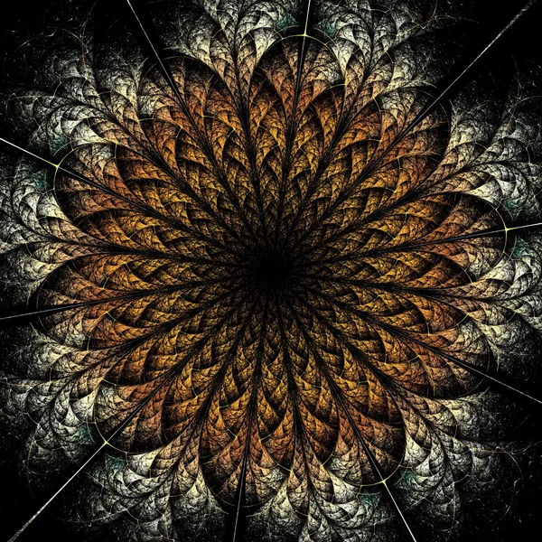 Dark yellow fractal flower, digital artwork — Stock Photo, Image