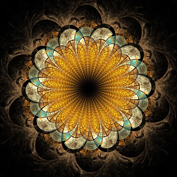 暗黄色的分形花，数码艺术作品 — 图库照片
