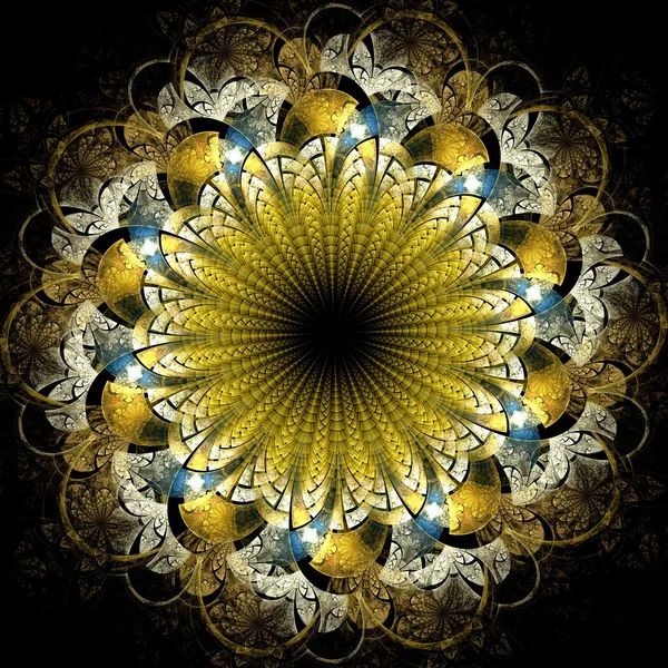 Tmavě žlutá fraktální květina, digitální kresba — Stock fotografie