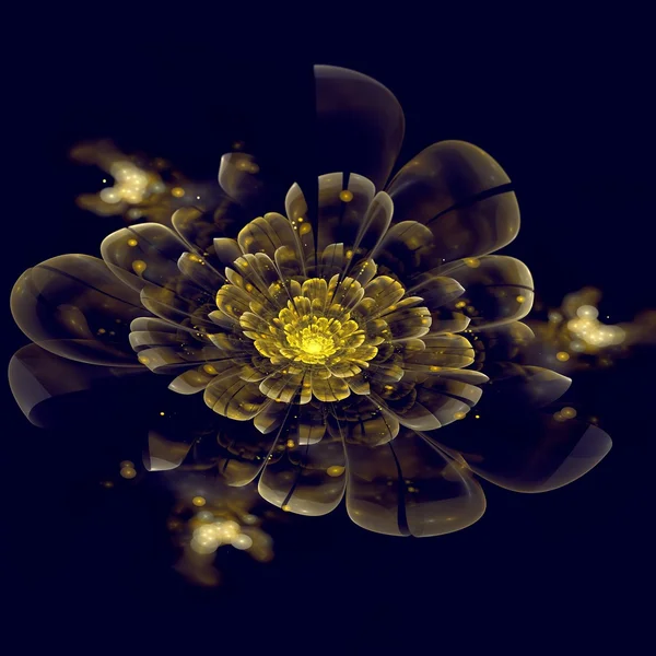 Flor fractal de color amarillo oscuro, obra de arte digital — Foto de Stock