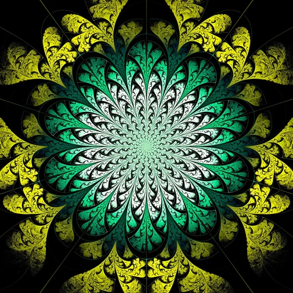 Flor fractal verde y amarillo oscuro —  Fotos de Stock