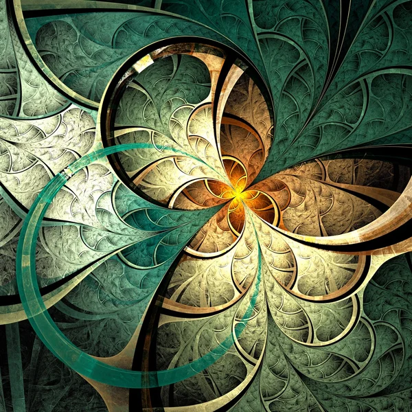 Dark yellow and green fractal flower — Stock Photo, Image