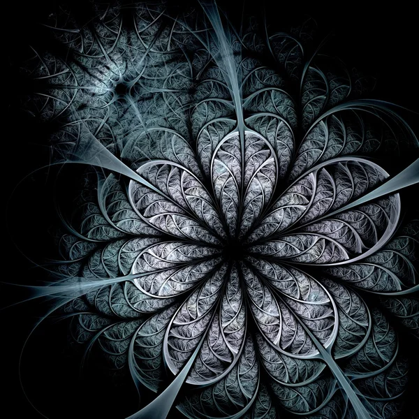 Fraktal ciemny niebieski kwiat, grafika cyfrowa — Zdjęcie stockowe