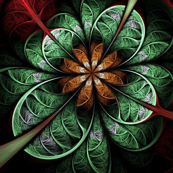 Donker oranje en groen fractal bloem — Stockfoto