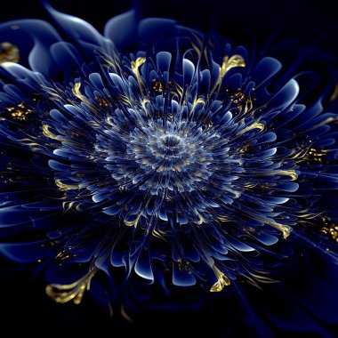 koyu mavi fraktal çiçek deseni