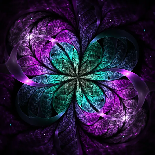 Fraktal fioletowe i zielone kwiatki — Zdjęcie stockowe