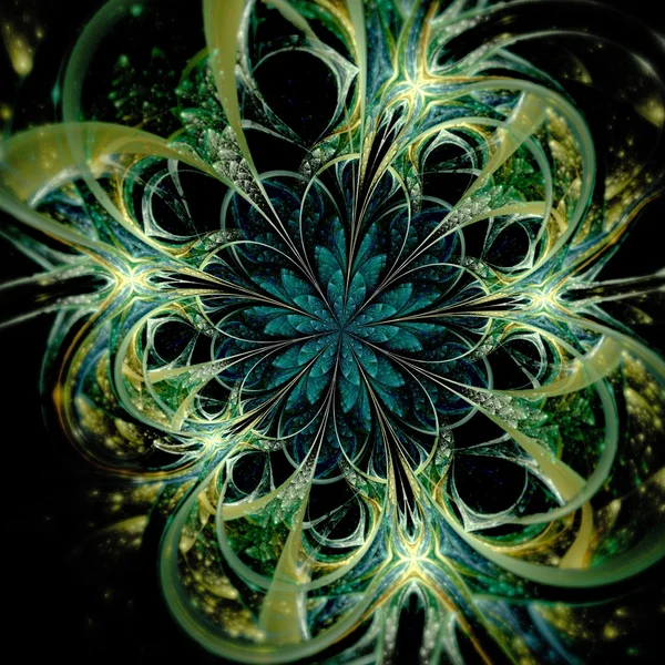 Groene en gele fractal bloemenpatroon — Stockfoto