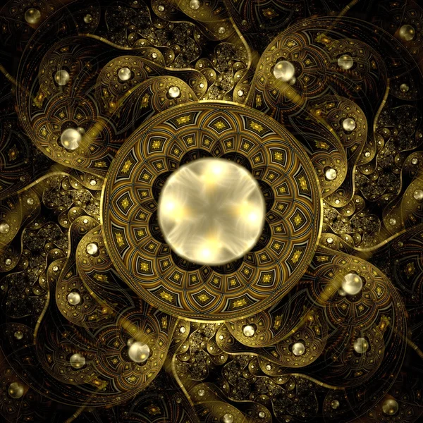 Gold fractal flower pattern — Stock Photo, Image