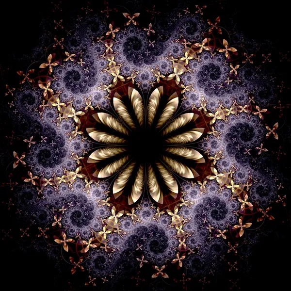 Padrão de flor fractal amarelo e violeta — Fotografia de Stock