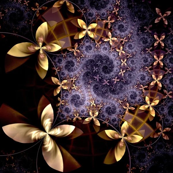 Yellow and violet fractal flower pattern — Stock Photo, Image