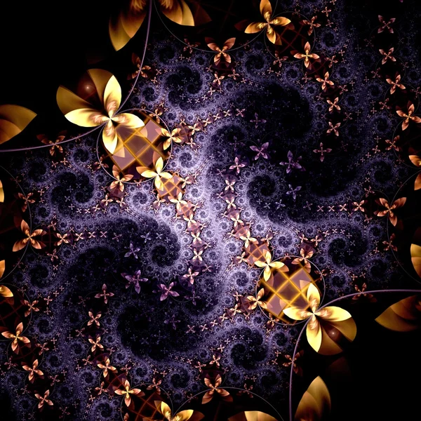 Yellow and violet fractal flower pattern — Stock Photo, Image