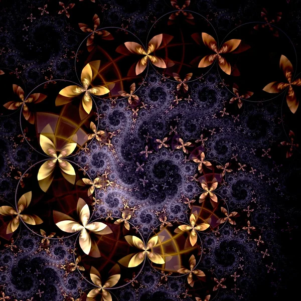 Yellow and violet fractal flower pattern — Stock Photo, Image