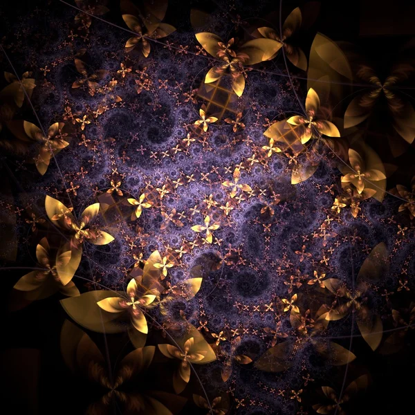 Yellow and violet fractal flower pattern — Stock Photo, Image