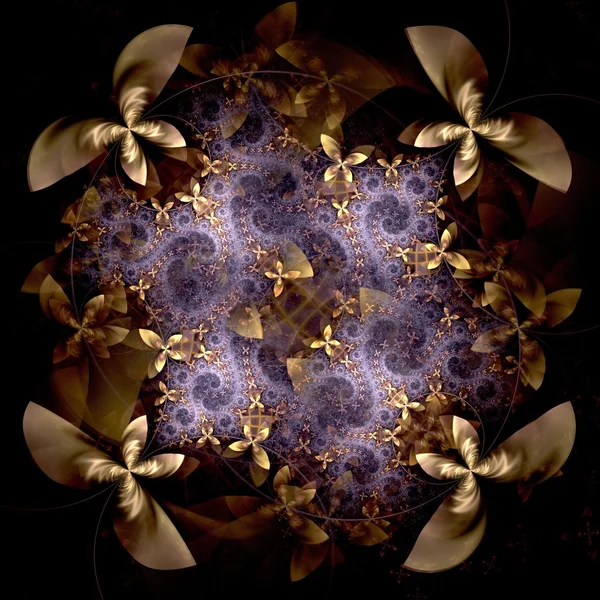 Yellow and violet fractal flower pattern — Stock Photo, Image