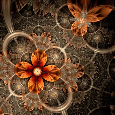 koyu portakal fraktal çiçek, dijital sanat
