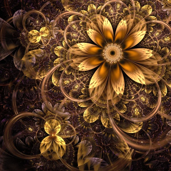 Dark yellow fractal flower, digital artwork — Stock Photo, Image