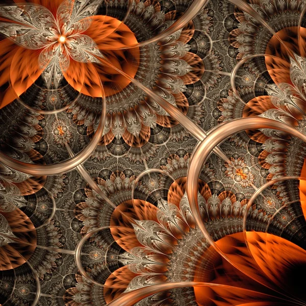 Donker oranje fractal bloem, digitale kunst — Stockfoto