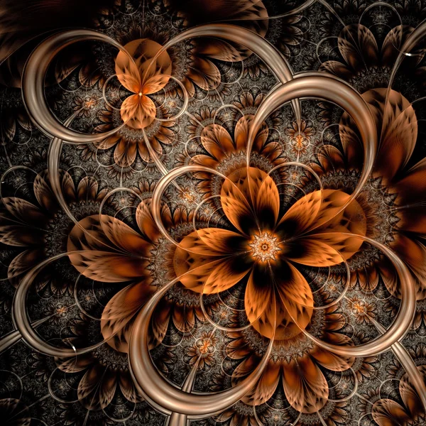 Flor fractal naranja oscura, obra de arte digital — Foto de Stock