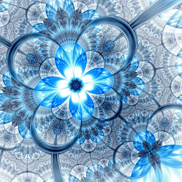 Fiore frattale blu scuro, opera d'arte digitale — Foto Stock