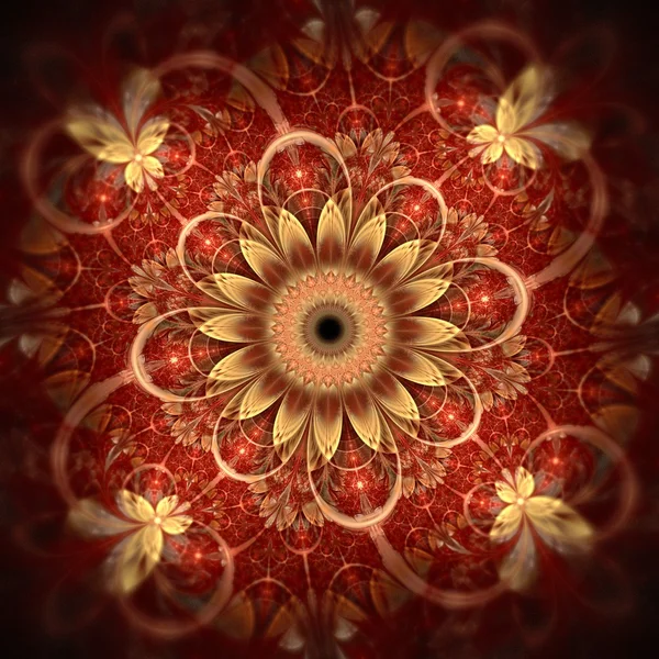 Foco de flor fractal rojo oscuro — Foto de Stock