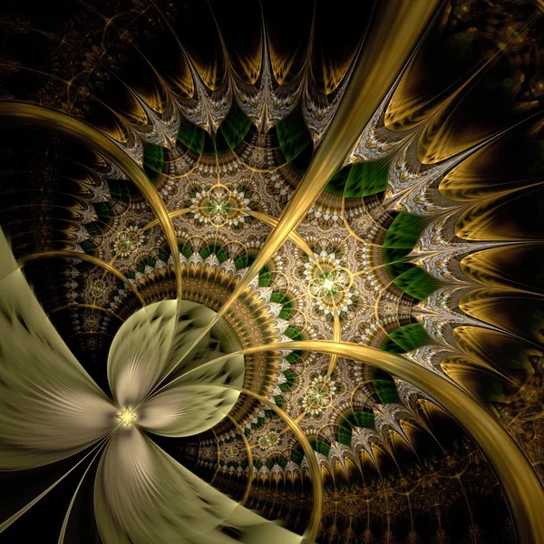 Flor fractal verde escuro e dourado — Fotografia de Stock