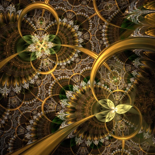 Flor fractal verde escuro e dourado — Fotografia de Stock
