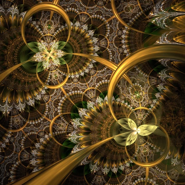 Donker groen en goud fractal bloem — Stockfoto