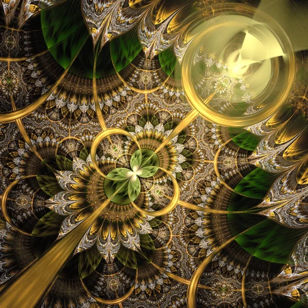Donker groen en goud fractal bloem — Stockfoto