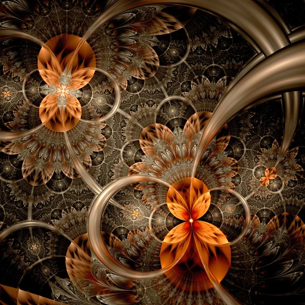 Dark orange fractal flower, digital artwork — Stock Photo, Image