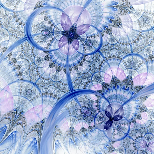 Azul escuro roxo flor fractal preto — Fotografia de Stock