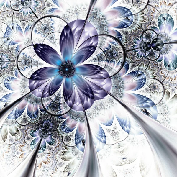 Mörk blå lila svart fraktal blomma — Stockfoto