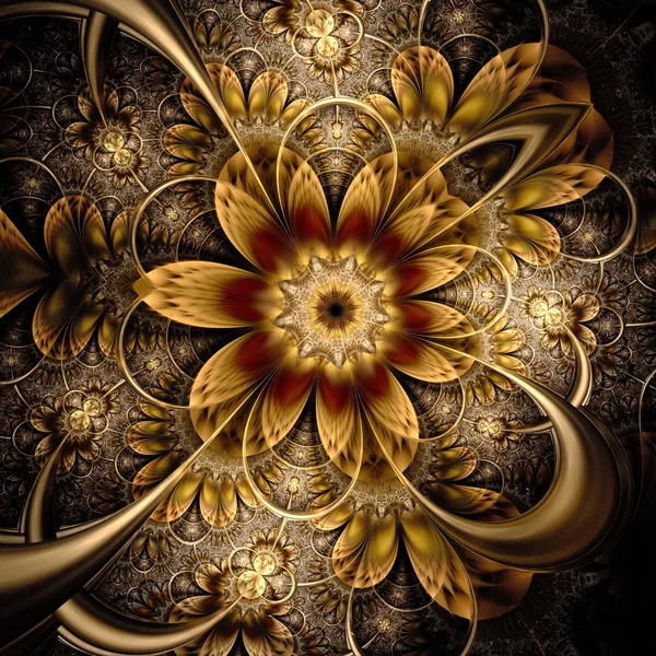 Dark yellow and gold fractal flower — Stock Photo, Image