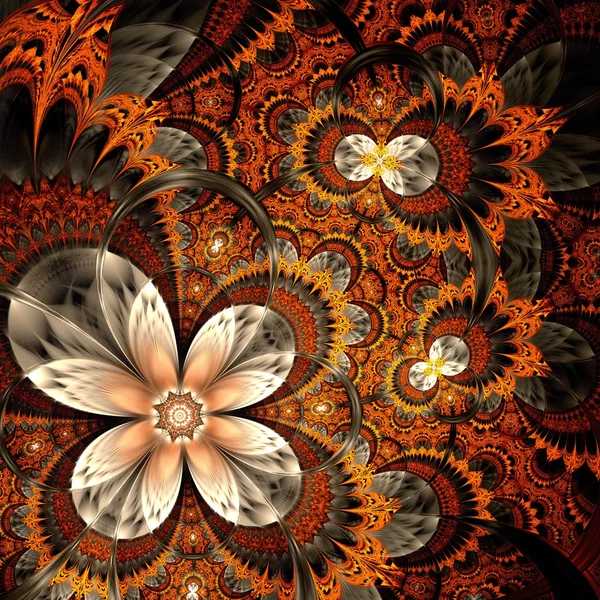 Flor fractal naranja oscura, obra de arte digital — Foto de Stock