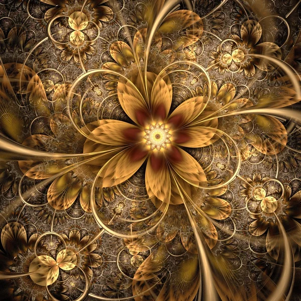 Donker gele en gold fractal bloem — Stockfoto