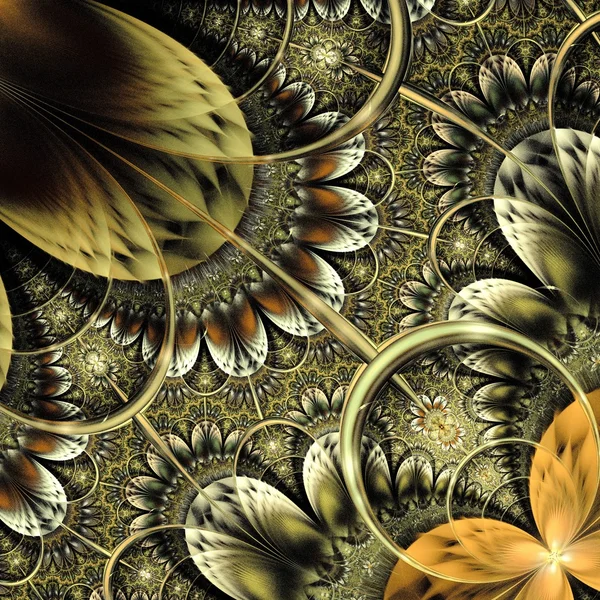 Dark green and gold fractal flower — Stock Photo, Image