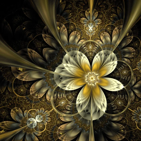 Dark yellow and gold fractal flower — Stock Photo, Image