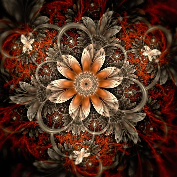 Flor fractal naranja oscura, obra de arte digital — Foto de Stock