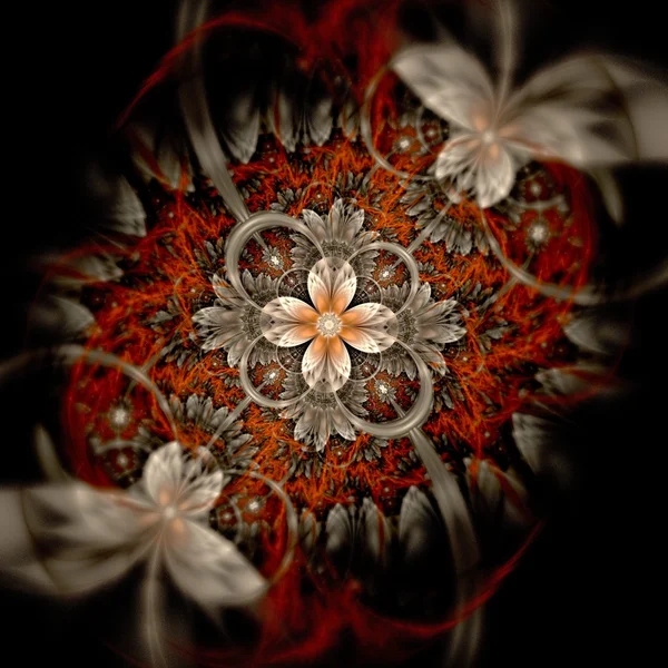 Flor fractal naranja oscura, obra de arte digital — Foto de Stock