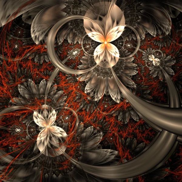 Flor fractal naranja oscura, obra de arte digital — Foto de Stock