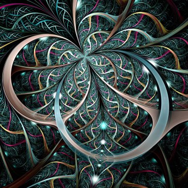 koyu yeşil mor siyah fraktal çiçek