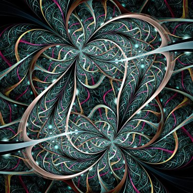 koyu yeşil mor siyah fraktal çiçek