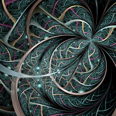 koyu yeşil mor siyah fraktal çiçek