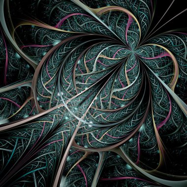 koyu yeşil mor siyah fraktal çiçek