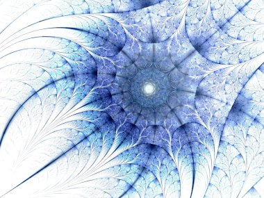 simetrik mavi fraktal çiçek beyaz arka plan