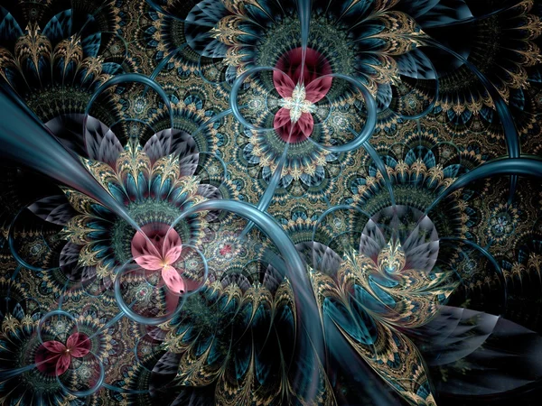 Donkere kleurrijke en blauwe fractal bloem — Stockfoto